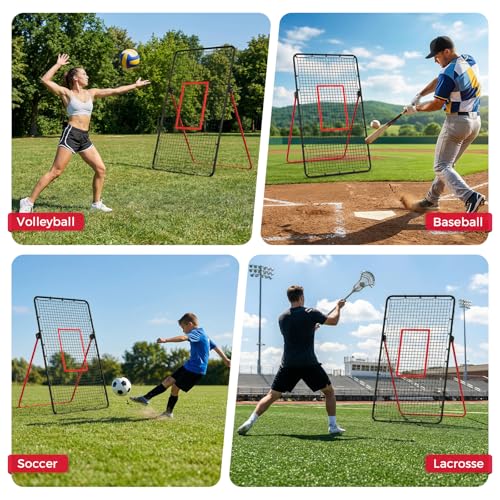 Volleyball Rebounder Net 7x4 ft, Portable Bounce Back Net with 5 Adjustable Angles for Backyard, Indoor & Outdoor Practice, Sturdy Multi-Sport Return Trainer for Volleyball, Baseball, Softball - color: Red