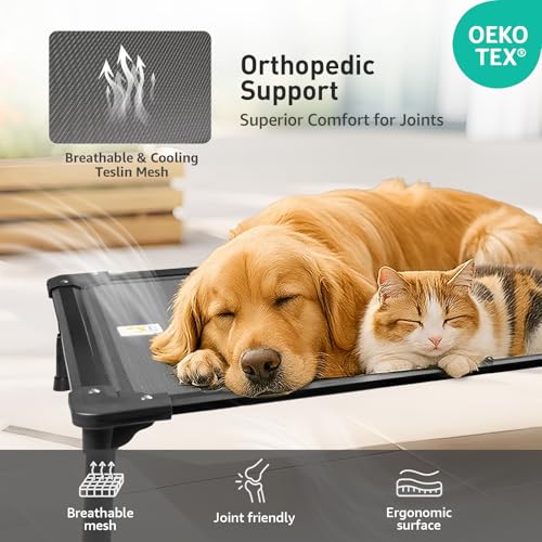 Sytopia 47'' Outdoor Elevated Dog Bed for Extra Large Dogs, Chew-Proof Pet Camping Raised Cot with Breathable Mesh - Durable Frame, Cooling Hammock Bed, Non-Slip Feet, Waterproof, Easy Clean - size: X-Large