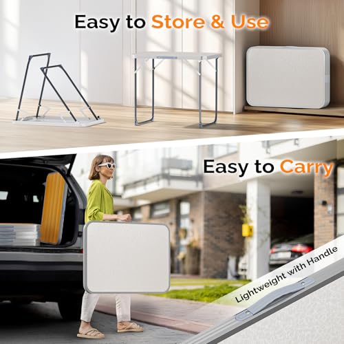 VINGLI 2.3FT Small Camping Table，Portable Camping Table with Carrying Handle, Picnic Table Foldable Table Essentials for Indoor Outdoor - color: White, size: 2.3ft