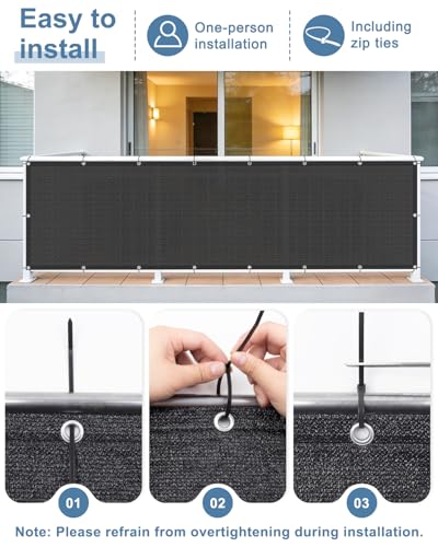 Cool Area 3'x10' Black Balcony Privacy Screen Fence Cover HDPE Mesh Fabric with Grommets UV Protection Weather-Resistant Wind Screen for Outdoor, Backyard, Deck, Porch, Patio, Apartment Railing - color: Black, size: 0 3' x 1 0'