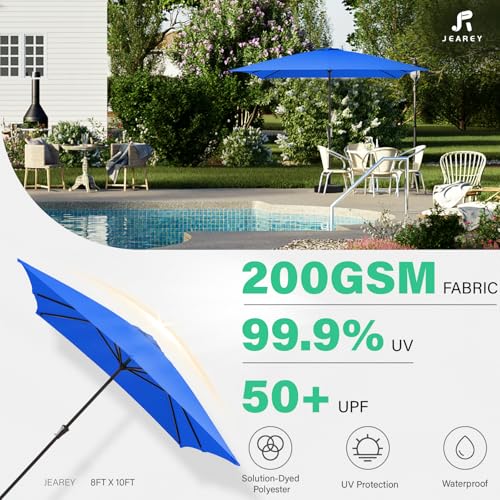 JEAREY 8x10 ft Rectangular Patio Umbrellas Outdoor Table Market Umbrella w/Crank, 8 Sturdy Ribs, UV Protection Windproof Sunproof for Garden, Deck, Backyard, Pool(Royal Blue) - color: Royal Blue, size: 8x10ft