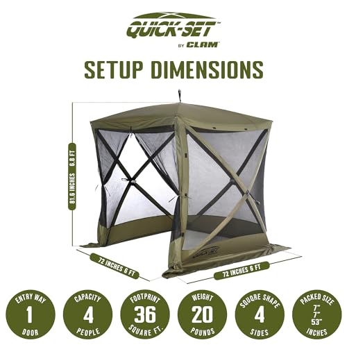 CLAM Quick-Set Pop Up Screen Tent, Traveler, 6 x 6 ft, Instant Setup Green Portable Outdoor Shelter, Compact Bug-Free Canopy Tent for Camping, Fishing, Backyard - Green - color: Green/Black