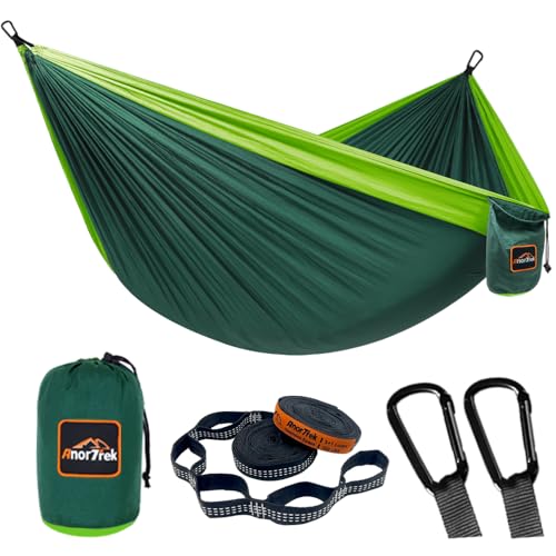 AnorTrek Camping Hammock, Super Lightweight Portable Parachute Hammock with Two Tree Straps Single or Double Nylon Travel Tree Hammocks for Camping Backpacking Hiking - color: Dark Green&green, size: Single 110''L x 55''W