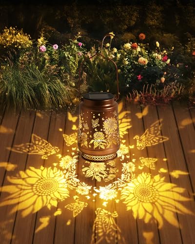Sunflower Gifts for Women Sunflower Solar Lantern Birthday Gifts Mothers Day Gifts for Mom Grandma Sister Friend Garden Decor Metal Solar Hanging Lights Outside Decor for Yard Patio Porch Landscape - style: Sunflower with Butterfly
