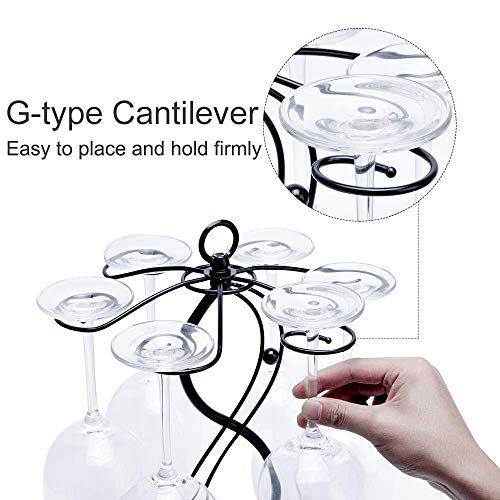FOMANSH Countertop Wine Glass Holder - Freestanding Tabletop Stemware Storage Rack Metal Glasses Display Rack Black with 6 Hooks - color: Black-Double 8