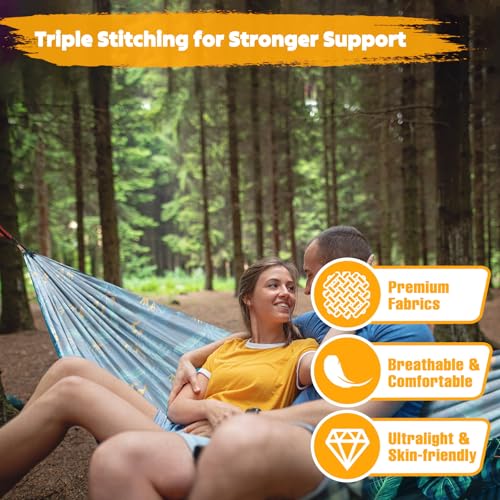 NATUREFUN Ultra-Light Travel Camping Hammock | 300kg Load Capacity,Breathable,Quick-Drying | 2 x Premium Carabiners,2 x Nylon Slings Included | Outdoor Indoor Garden - color: Tropical Plant, size: 275x140cm