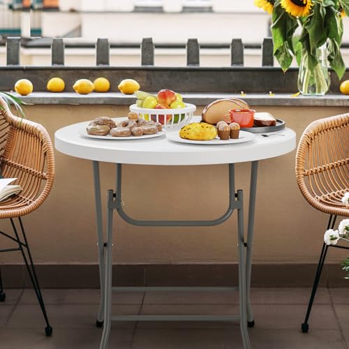 VINGLI 32" Round Folding Commercial Banquet Table, Portable Plastic Coffee Card Dining Table for Kitchen or Outdoor Party Wedding Event, 1 Pack, White | Folding, Commercial, Portable, Kitchen, Outdoor Party, Wedding Event - color: White