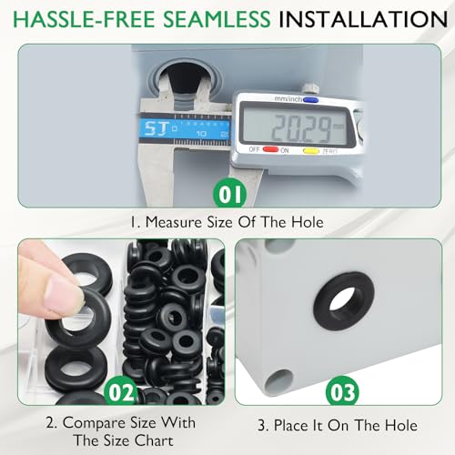 EASYEAH 180 Pcs Rubber Grommet Assortment Kit for Wiring Assorted 8 Sizes 7/8 5/8 1/4 7/16 3/8 5/16 1/2 1 Inch Round Hole, O Ring Eyelet Cable Hole Plug Set, Firewall Automotive Electrical Wire Gasket - style: 8 Sizes, 180pcs, Hole