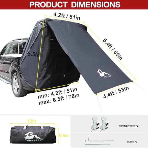 SUV Tent Car Awning, UPF 50++ with Portable Waterproof Storage Bag, Tear-Resistant, Large Space, Good Vision, Smooth Ventilation, Suitable for Outdoor Beach Camping Auto Canopy Shade… - color: Black