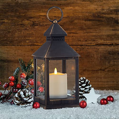 Vintage Golden Brushed Black Lantern Decorative LED Flickering Flameless Candle with Timer, Battery Powered LED Decorative Hanging Lanterns for Indoor Outdoor Garden Yard Home Decor(4 Pack) - color: A-Black gold, size: 4Pack
