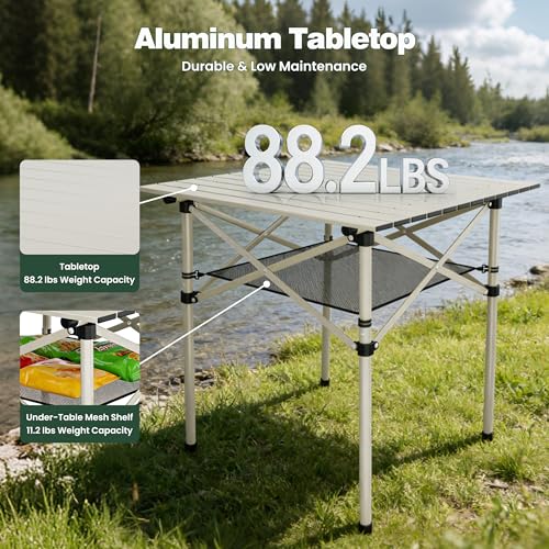 SUNNYFEEL Aluminum Folding Table for Camping, Lightweight Roll Up Top, Portable Camp Tables with Carry Bag for Outdoor Picnic (Square, Gray) - color: Xl-grey-1set, size: 27.5 x 27.5 in