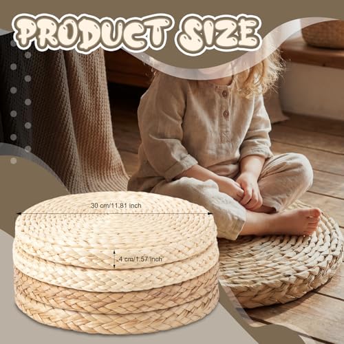 Lineshading 4 Pcs 12 Inch Boho Floor Cushions Classroom Decorations Extra Thick Cattail Grass Corn Double-Layer Flexible Seat Floor Cushions for Classroom Kids Students Learning Daycare School Chair