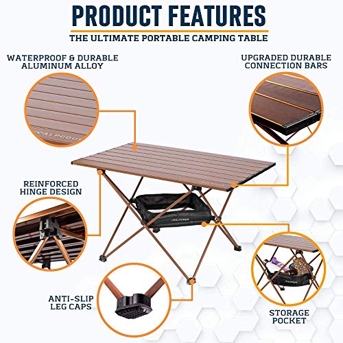 Alpcour Portable Camping Table – Lightweight, Compact Folding Side Table in a Bag with Aluminum Top & Heavy Duty Hinge for Easy Travel & Storage – Great for Outdoor BBQ, Backpacking, Tailgate & More - size: Small