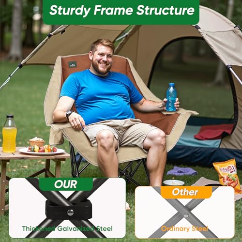 Northroad Folding Camping Chair,Oversized Portable Camp Chair w/Cup Holder,Heavy Duty Padded Lawn Chair Support 300 LBS for Outdoor, Tailgates, Beach, Hiking, and Picnics - color: Cream