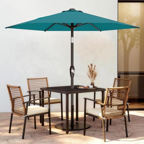 AreShark 7.5FT Patio Umbrella Table Market Umbrella with 6 Sturdy Ribs, Button Tilt/Crank, Heavy-Duty Outdoor Umbrellas for Pool, Deck, Garden and Backyard, Cerulean - color: Cerulean, size: 7.5FT
