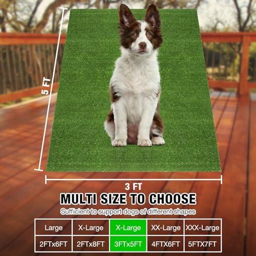 GLOBREEN Artificial Grass for Dogs Potty, 3FTx5FT Puppy Grass Pee Pad, Indoor Outdoor Pets Turf Fake Grass Rug for Balcony Patio - size: 3FTX5FT