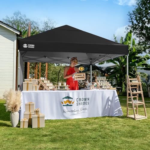 CROWN SHADES 8x8 Pop Up Canopy with 1 Side Wall - Beach Tent with One Push Setup - Outdoor Sun Shade for Events, Parties, Camping - Gazebo with STO-N-Go Cover Bag (Black) - color: Black, size: 8x8FT