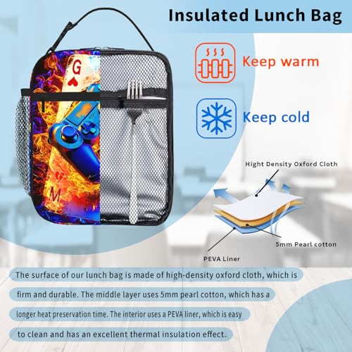 Cool Gamepad Lunch Box for Boys Video Game Lunch Bag for Kids Gamepad Insulated Lunch Bag Reusable Cool Game Lunch Box With Adjustable Shoulder Strap, Lunch Tote Bag For boys 8-12 teenager - color: Poker cards game