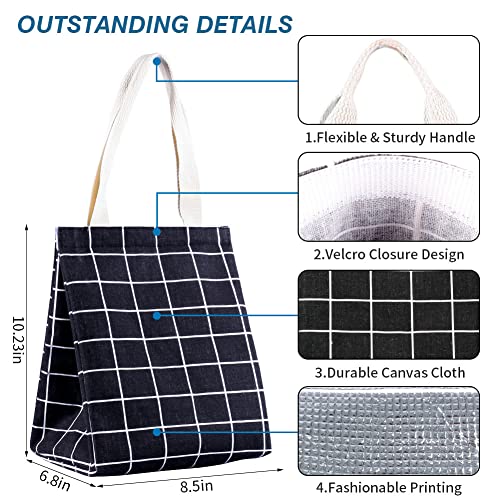 iknoe Insulated Lunch Bag for Women & Adults, 9L Foldable Wide-Open Cooler Bag with Pockets, Leakproof & Portable, for Picnic, Office, Beach(Black square) - color: Black Plaid, size: Velcro Closure