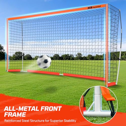 Haokelball Portable Soccer Goal for Backyard, 12x6 FT Soccer Net with Metal Post for Adult Youth Practice, Outdoor Training Equipment with Agility Ladder, Cones, Ground Stakes and Carry Bag - color: Orange