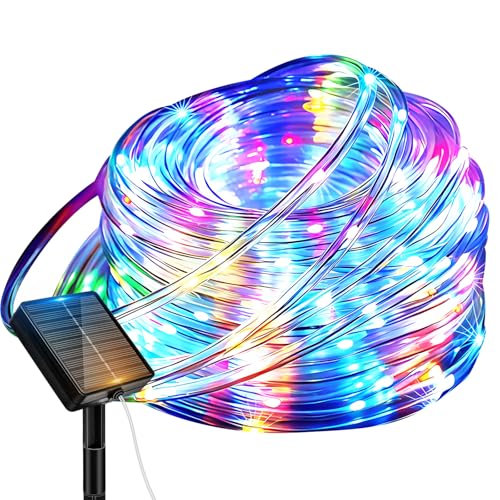 btfarm Solar Rope Lights Outdoor, 120LED 46FT Solar String Lights Outside Waterproof, 8 Lighting Modes Tree Tube Fairy Light Solar Powered for Garden Christmas Yard Party Decorations, Multicolor - color: Multicolor, size: 1 Pack