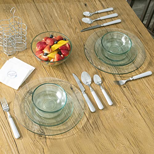 French Home Bistro 16-Piece Stainless Steel Flatware Set — Dinner Cutlery Set — Silverware Set Dishwasher Safe — Spoon & Fork And Knife Set — Modern Silverware Set For 4 (Cool-Toned Gray & White) - color: Cool-Toned Gray and White