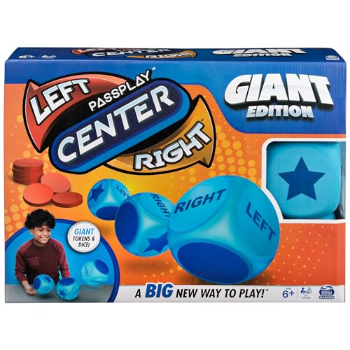 Spin Master Games, Left Center Right Giant Edition, Family Game for Indoor & Outdoor Fun with Big Oversized Board, for Family and Kids, 2-4 Players, Ages 6 & Up - style: Giant Left Center Right