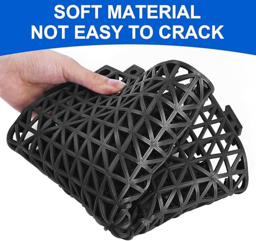 MYFAMIREA Modular Interlocking Cushion 24 Pack 11.8" x 11.8" Rubber Floor Tiles Non-Slip Splicing Drainage Mats for Deck, Pool, Outdoor Shower, Patio, Balcony, Indoor Bathroom, Kitchen, Yard (Black) - size: 24 PCS