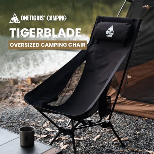 ONETIGRIS Tigerblade High Back Camping Chair with Pillow Design, Comfortable Widened Seat Folding Chair - color: Black