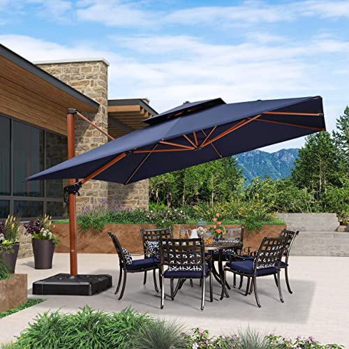 PURPLE LEAF 12ft Patio Umbrella Outdoor Square Umbrellas Large Cantilever Umbrella Windproof Offset Umbrellas Heavy Duty Sun Umbrella for Garden Deck Pool Patio, Navy Blue - color: Navy Blue, size: 12'X12', style: Umbrella