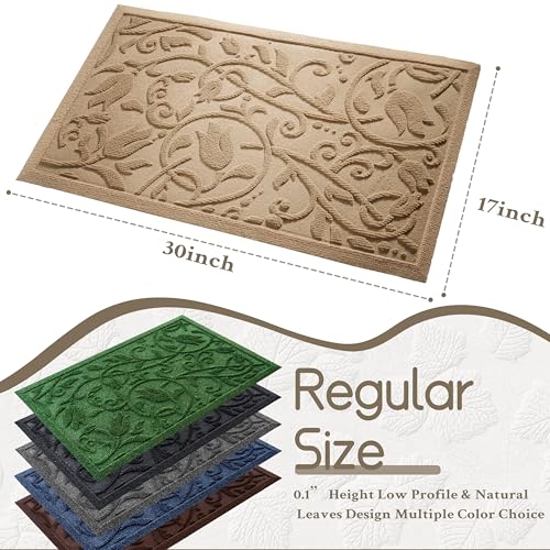 Boho Beige Floral Leaves Outdoor Indoor Entrance Doormats, Absorbent Durable Heavy Duty Welcome Front Door Mat,Thick Natural Rubber Back,Easy Clean Entryway Mat 23x35 Inch, Low Profile - color: Tulip-beige, size: 1'11" x 2'11" (Rectangular)