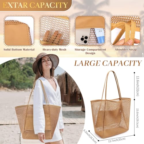 Beferr Mothers Day Beach Gifts Basket for Women, 79" X 83" Beach Blanket Waterproof Sandproof, Beach Mesh Tote Bags, Birthday Baskets for Her Wife Mom Sister Grandma Friend - color: Khaki