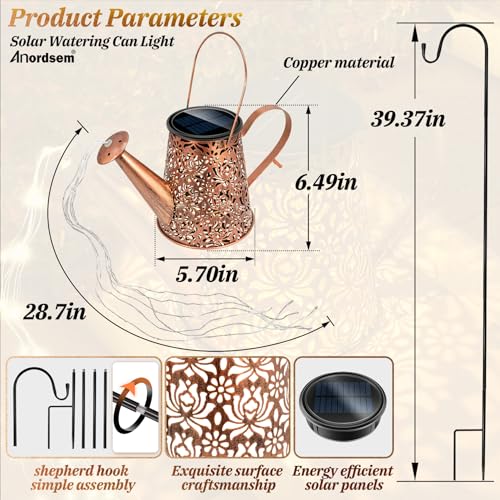 Anordsem Solar Watering Can Lights: Metal Lotus Lantern Outdoor with Hook - Waterproof Garden Art Hanging Decoration for Yard Patio Lawn - Christmas Birthday Gifts for Women Mom Grandma - color: Lotus-pattern