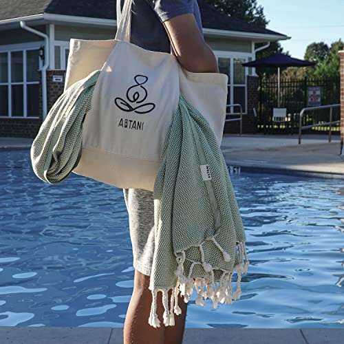 ATANI 69x35 in Oversized Turkish Beach Towel Set with Tote Bag – Quick-Dry 100% Turkish Cotton Peshtemal, Sand-Resistant, Lightweight for Shower, Travel, Pool, Yoga (Green) - color: Green + Bag, size: 35 inc x 69 inc