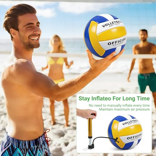6 Pack Volleyballs Official Size 5, Waterproof Soft Volleyball With Pump and Net Bag for Indoor Outdoor Beach Pool Water Gym Training - Competition Volley Ball for Training Match for Beginner - color: Yellow-Blue-White