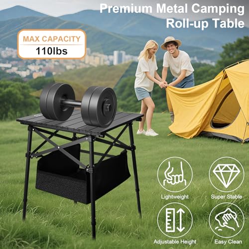 Folding Camping Table - Small Outdoor Table with Storage Bag - Adjustable Height 17.7'' & 24'', Portable Lightweight Aluminum Foldable Side Table for Picnic, BBQ, Beach & Tailgating(Large) - size: Large