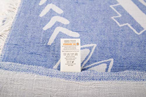 Bersuse 100% Cotton Kona XL Throw Blanket Turkish Towel Beach Blanket - Beach Camping Essentials - 75x90 Inches, Grey Blue - color: Grey Blue