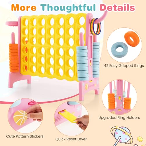 AKUSTIK Giant Connect Game Outdoor, 4 in a Row Jumbo 4 to Score for Kids Adults Family Party Yard Lawn, Large Connect Game with Quick Release Slider 42 Jumbo Rings - color: Light Pink