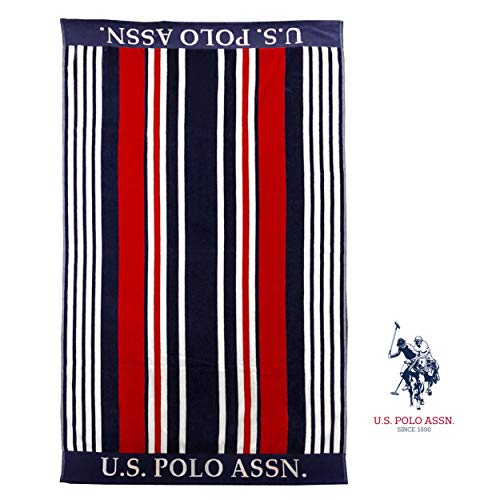 U.S. Polo Assn. Oversized (40” x 70”) Striped Nautical Design Beach Towel - Luxury Plush Cotton Hotel Quality for Bath, Pool - Bon Voyage Stripe - color: Bon Voyage Stripe, size: 40" x 70"