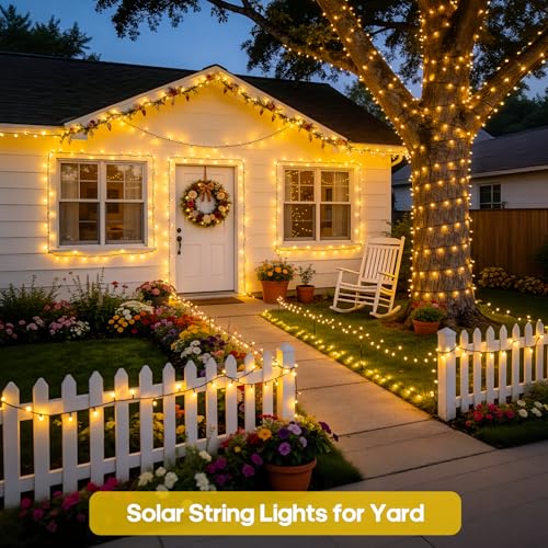 JMEXSUSS 2 Pack Solar String Lights Outdoor Waterproof, Total 400 LED 151FT Solar Christmas Lights Outdoor, 8 Modes Solar Powered String Lights for Outside Patio Yard Tree Decorations, Warm White