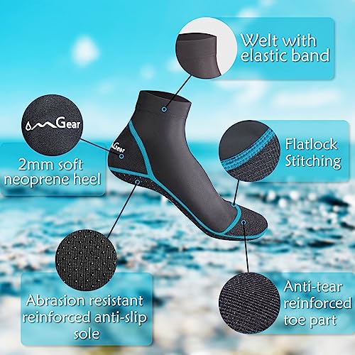 OMGear Water Socks Sand Proof Booties Quick Dry Swim Dive Socks for Sand Soccer Beach Volleyball - color: Black/Aqua, size: 3X-Large