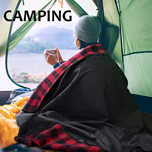 Tirrinia Large Waterproof Outdoor Blanket, Soft Warm Windproof Stadium Blanket with Sherpa Fleece and Foldable for Outdoor Sport, Baseball, Football, Beach, Concerts, Car - color: Red-black Plaid, size: 59" x 79"
