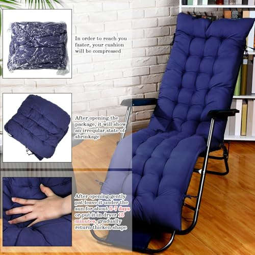 67 x 19 Inch Chaise Lounge Cushions Soft Lounge Chair Cushion Gravity Chair Cushion Sofa Lawn Furniture Cushion Pad with 6 Tie for Outdoor Indoor Patio Home Without Headrest (Navy Blue,2 Pcs) - color: Navy Blue