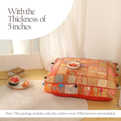 THE ART BOX 35" X 35" Large Boxed Shaped Premium Hypoallergenic Square Stuffer Best for Meditation Floor Pillow Cover, Mandala Ottoman Cushion Cover, Dog Beds, Lounger, Pet Beds - color: Orange