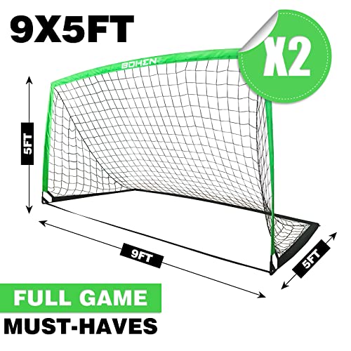 BOHEN 9x5 FT Kids Soccer Goals with Carry Bag, Portable Folding Soccer Net for Backyard Training, Indoor/Outdoor Use for Youth and Adult - color: Green, size: 9x5ft, 2 Pack