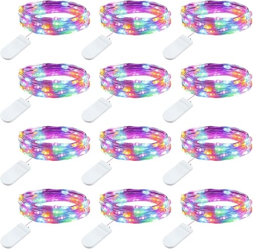 Brightown 12 Pack Multi-Color Fairy Lights Battery Operated - 7ft 20 LED Waterproof Micro Firefly Lights for Christmas Decor, DIY Craft, Wedding Table Centerpieces, Flowers - color: Multicolor, size: 12 Pack