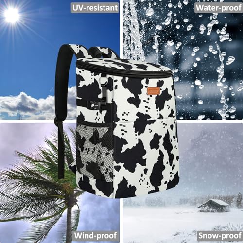 Camping Cooler Backpack 30 45 Cans, Soft Backpack Coolers Insulated Leak Proof Travel Cooler Bag Waterproof Lunch Picnic Beach Work Trip Thermal Bag Drink Beverage Beer Bag Cooler - color: Black White Pattern, size: 45 Cans