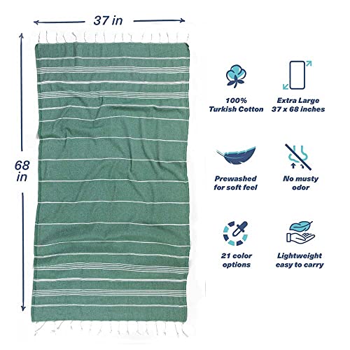 Hencely Turkish Beach Towel 37x68 Oversized, Sand-Free, Quick-Dry, Lightweight - Travel Essential for Pool & Bath - Striped 100% Cotton Bathroom Towels Accessories Gift (Petrol Green) - color: Petrol Green