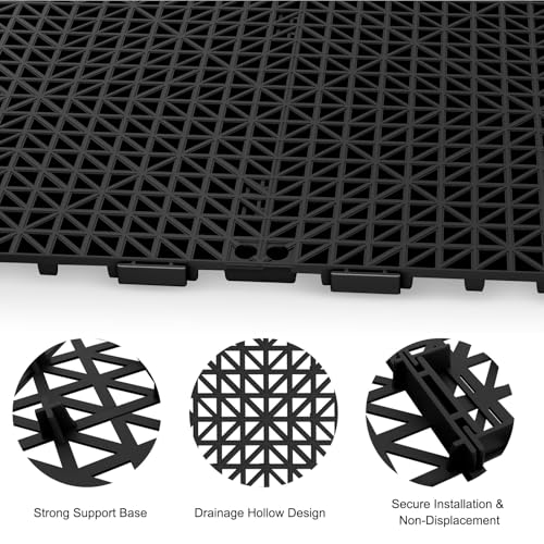 24 PCS Modular Interlocking Cushion Interlocking Floor Tiles with Hole 12 x 12 Inch Drainage Tiles Mat Non Slip Pool Deck Mat Outdoor for Drain Deck Pool Patio Shower Kitchen Balcony (Black)