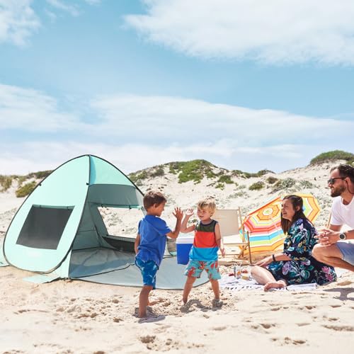 TOBTOS UPF 50+ Pop Up Beach Tent, Easy Set Up Beach Umbrella, Sun Shelter for 2-3 People UV Protection Portable Sunshade, Baby Canopy Cabana, Lightweight with Carry Bag - style: Mint Green for 2-3 Person